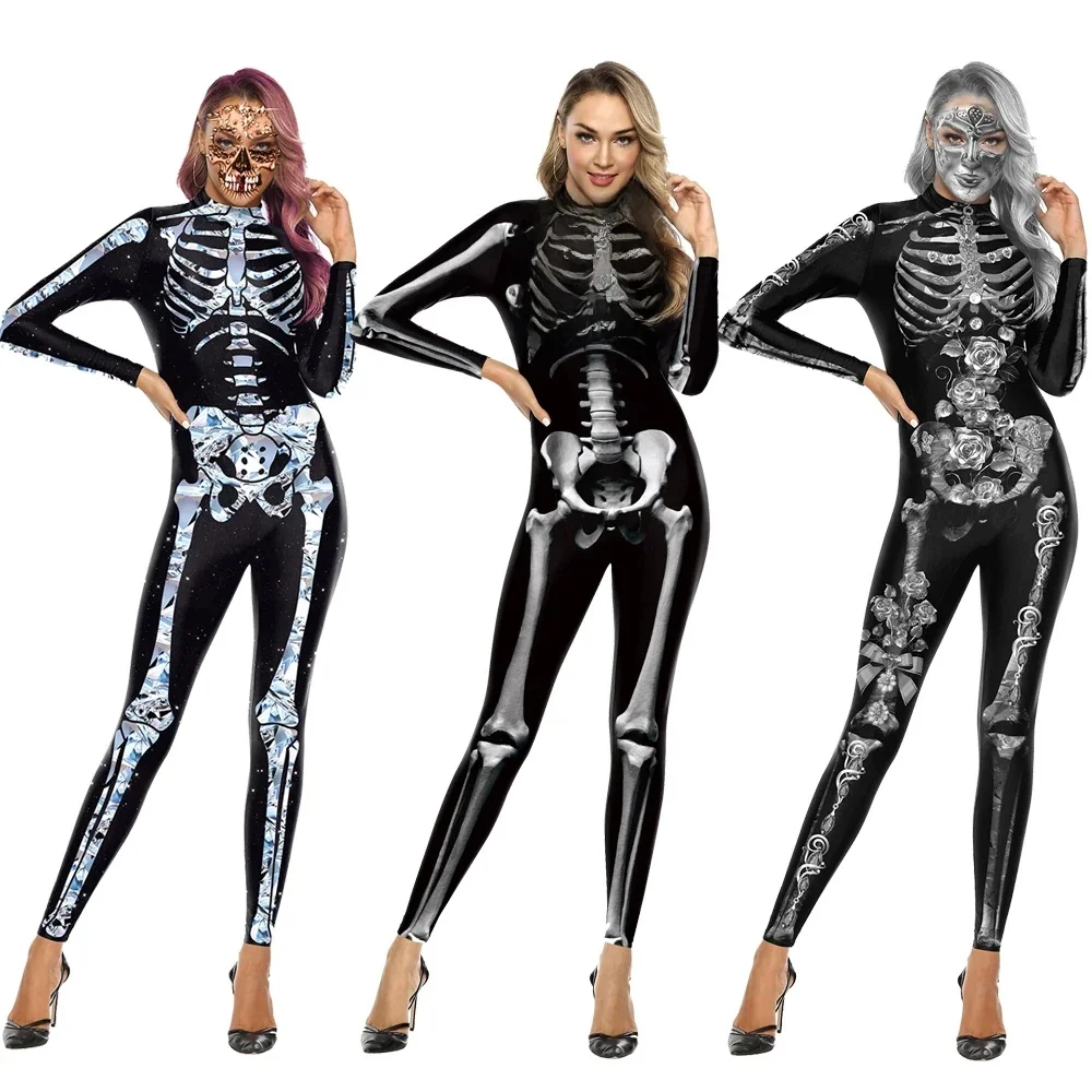 [You're My Secret] Halloween Women Adult Cosplay Jumpsuit Skeleton Bodysuit Female Zombies Party Outfit Sexy Zentai Costumes — zdjęcie 2