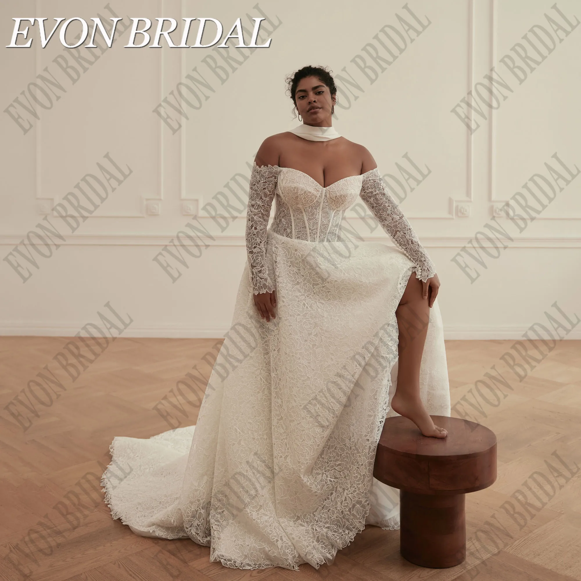 

EVON BRIDAL Lace A-Line Wedding Dress Plus Size Women Applique Sweetheart Long Bridal Gown Women Vestidos De Novias Customized