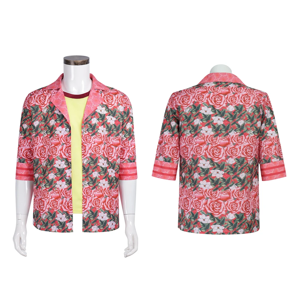 مجموعة أزياء غسل الفم Daisuke التأثيرية للرجال قميص مطبوع عليه زهور الورد هاواي وتي شيرت أصفر، زي لعب الأدوار في الألعاب #5