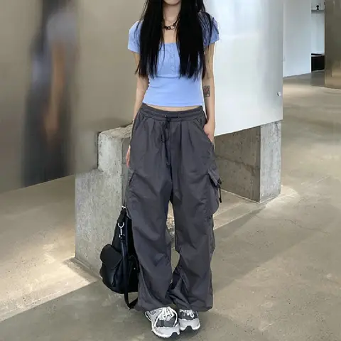 여성 Y2K streetwear 카고 바지 빈티지 패션 높은 허리 헐렁한 바지 여성 느슨한 운동복 넓은 다리 조깅 바지