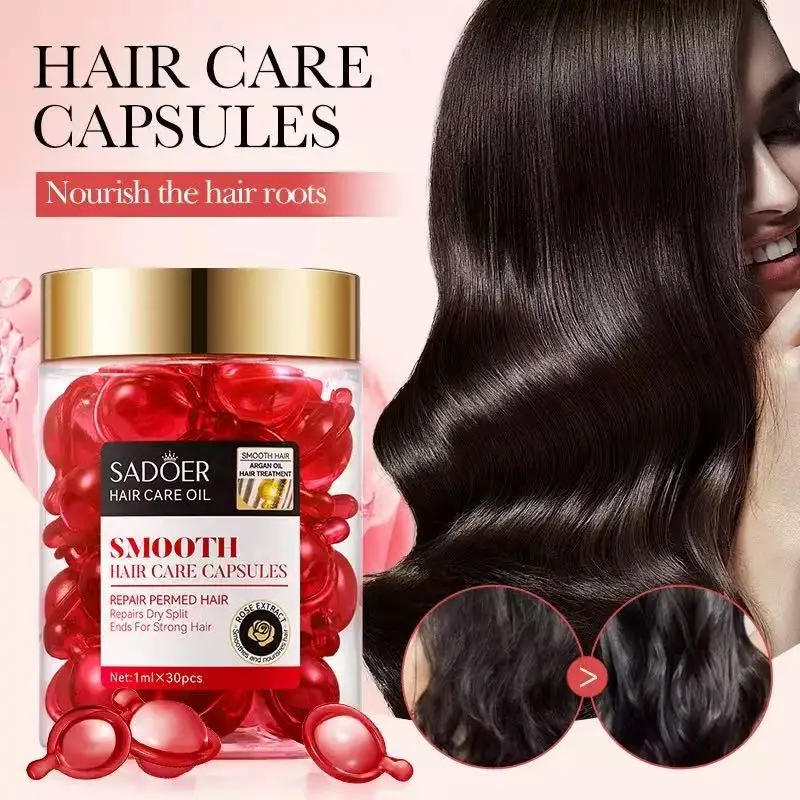 Cápsula de vitamina para el cabello, fragancia de rosa/aceite de argán, repara el cabello dañado, anticaída, suero suavizante para el cuidado del cabello, mascarilla nutritiva para el cabello