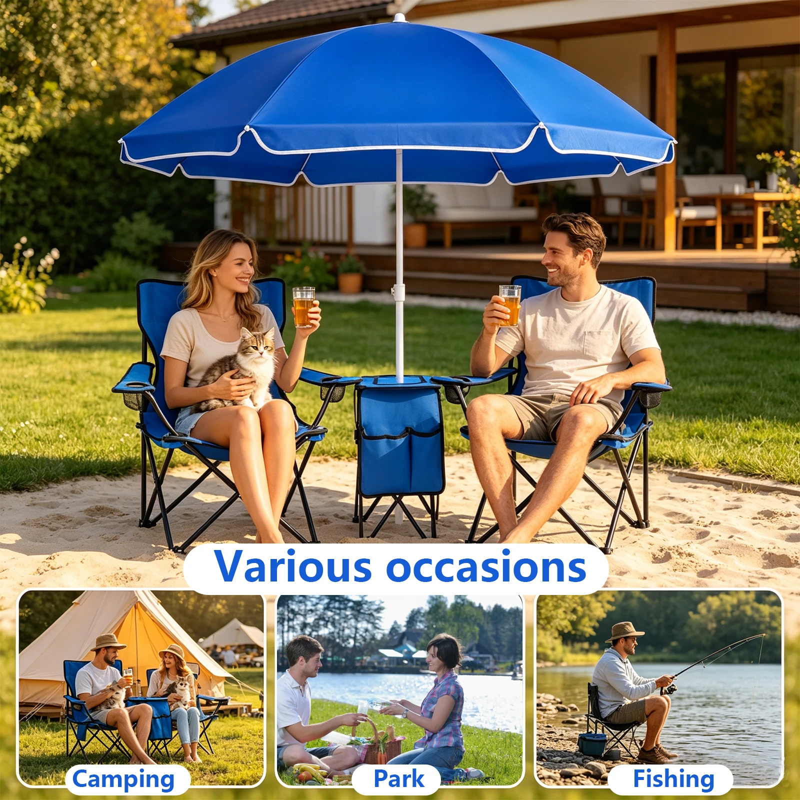 Obrázek 6: Skládací dvojitý kemping židle s baldachýn 270kg schopnost nakládat s 2nz pohár držáky & strana stůl pro outdoorové lounging partnera pro pláž obora