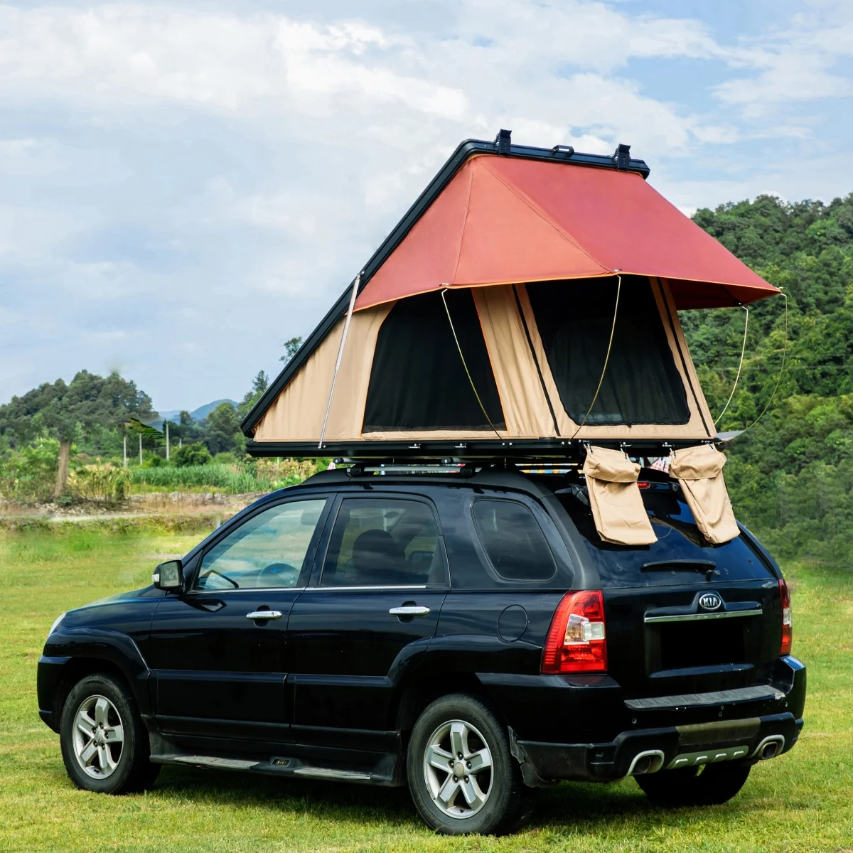 Triangle Aluminium Black Hard Shell Beige Rooftop Tent Scout MAX Series ,  with two rainfly of different colors