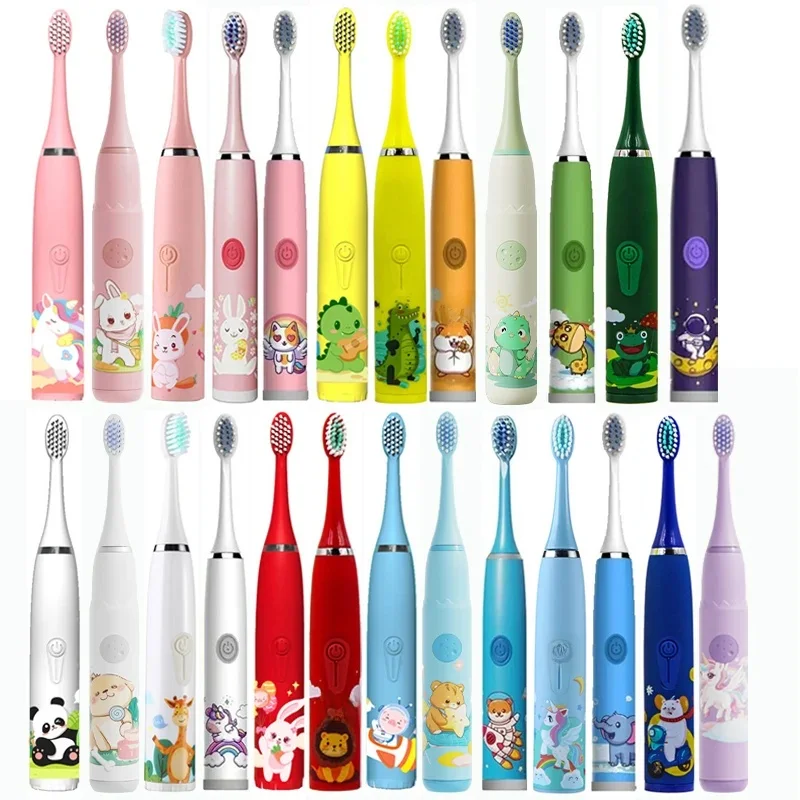 Electric Toothbrush Children Cartoon Kids With Replacement Head Ultrasonic  IPX7 Waterproof Rechargeable Sonic Toothbrush