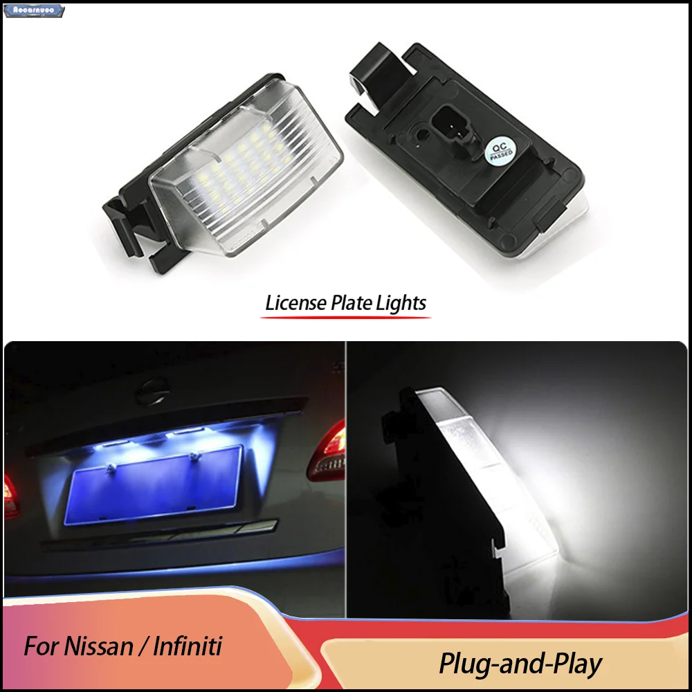 

2Pcs 6000K White LED License Plate Lights For Nissan 350Z 370Z GTR Cube Leaf/Infiniti G25 G32 G37 Q40 Q60