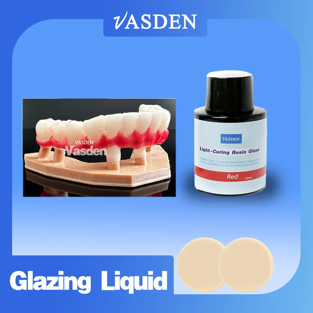 Vasden Cure Clear Resin Liquid Kits, Optiglaze Light-cure, Vidros Dentais, Impresso 3D Colorido, Restauração Temporária PMMA, Material de Laboratório