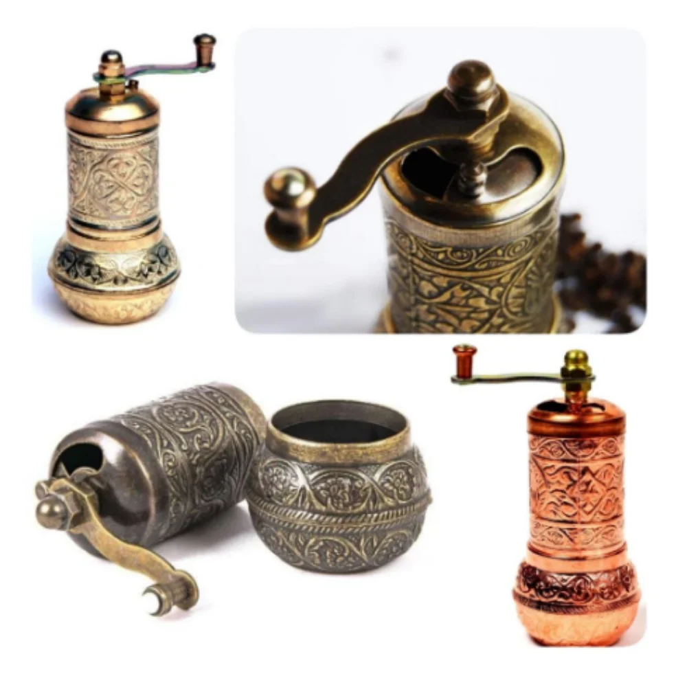 Turkish Copper Pepper Coffee Seasoning Salt Mill Traditional Handmade 4.3 Inch Kitchen Utensils Gift Decorative Embroidered Iron Ornament Home Hobby Cooking Cute Metal Shaped 2023 Best Seller