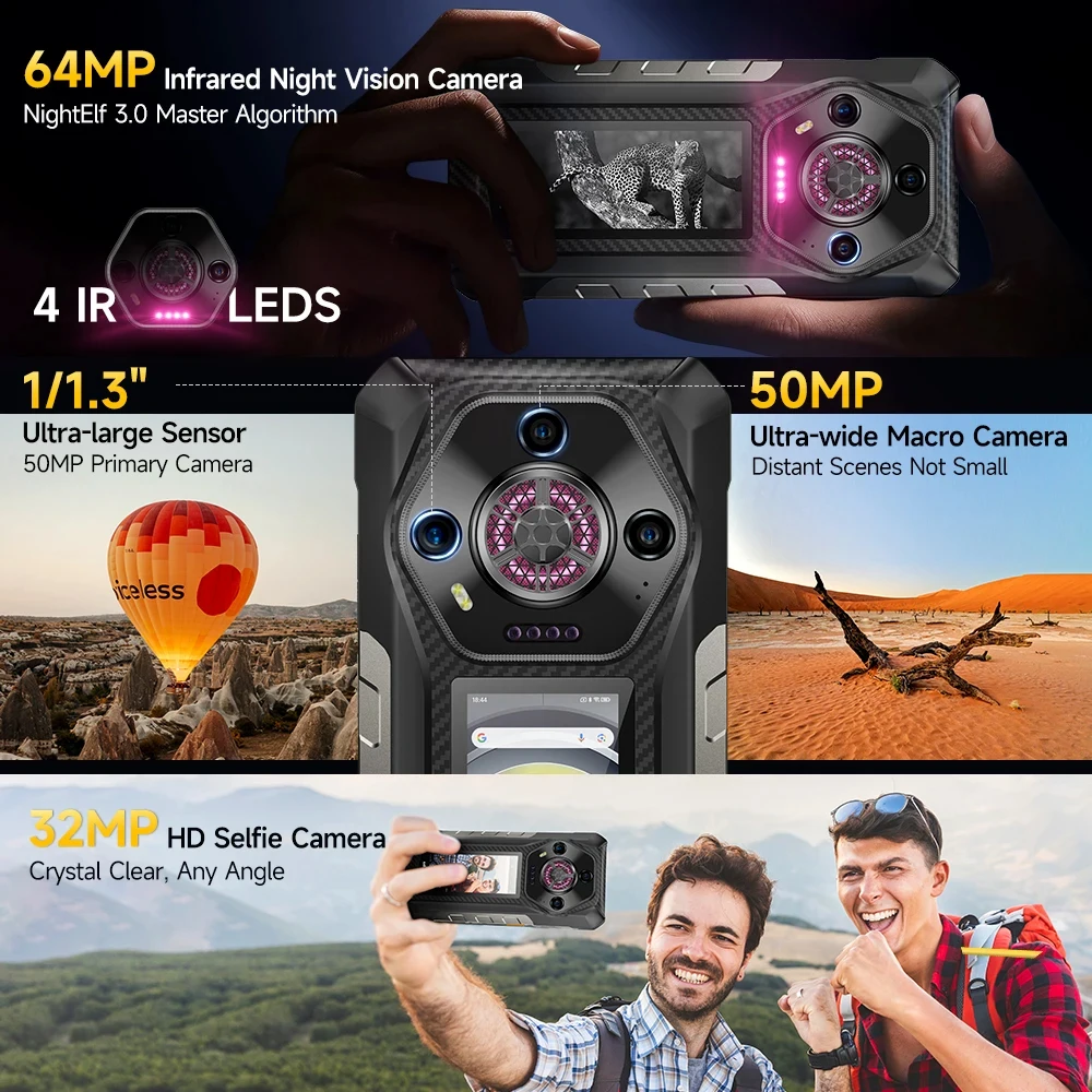 Ulefone Armor 30 Pro 5G Rugged Phone 12800mAh 64MP Night Vision Camera Mobile Phone Android 14 Up to 32GB+512GB Cellphone NFC