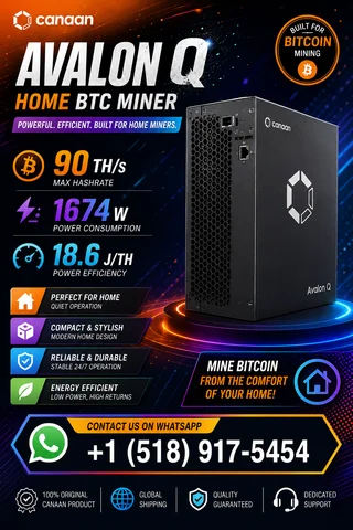 B1 NEW BTC Miner Avalon Q 90TH/s 1674W 18.6J/TH Bitcoin Miner Silent Home Mining With PSU