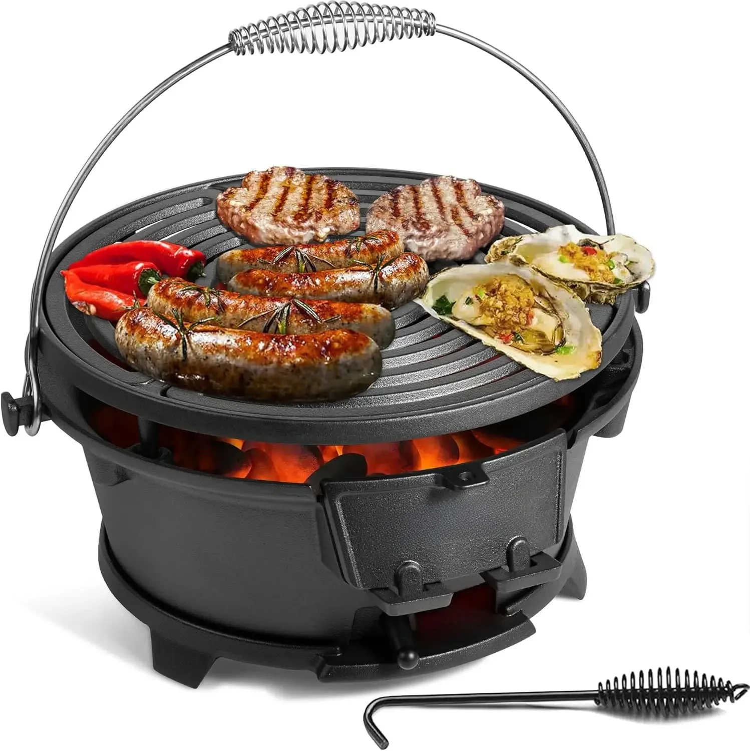 Mini gril extérieur en fonte portable, petit gril Hibachi, gril à charbon de bois pour camping en plein air, surface de poêle, barbecue parfait, 9.8 po