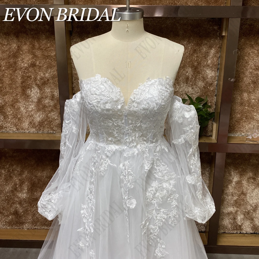 EVON BRIDAL Real Picture Princess Wedding Dresses For Women Lace Strapless Bride Gown Detachable Sleeves vestido de noiva boda