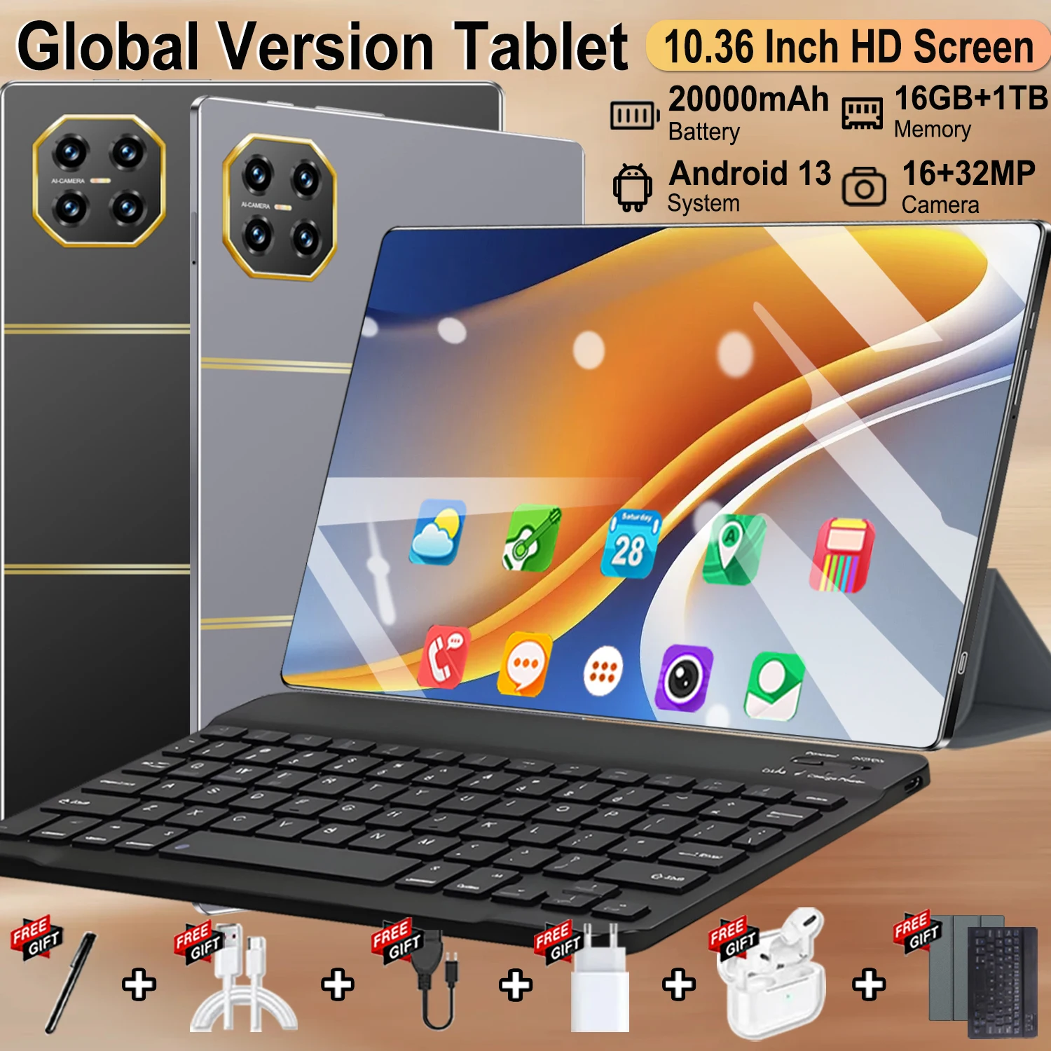 16GB Ram 1TB Rom 5G 2026 New Global Version 10.36 Inch Tablet Android 14 Core Android 13.0 Dual SIM Bluetooth Tablet PC Network