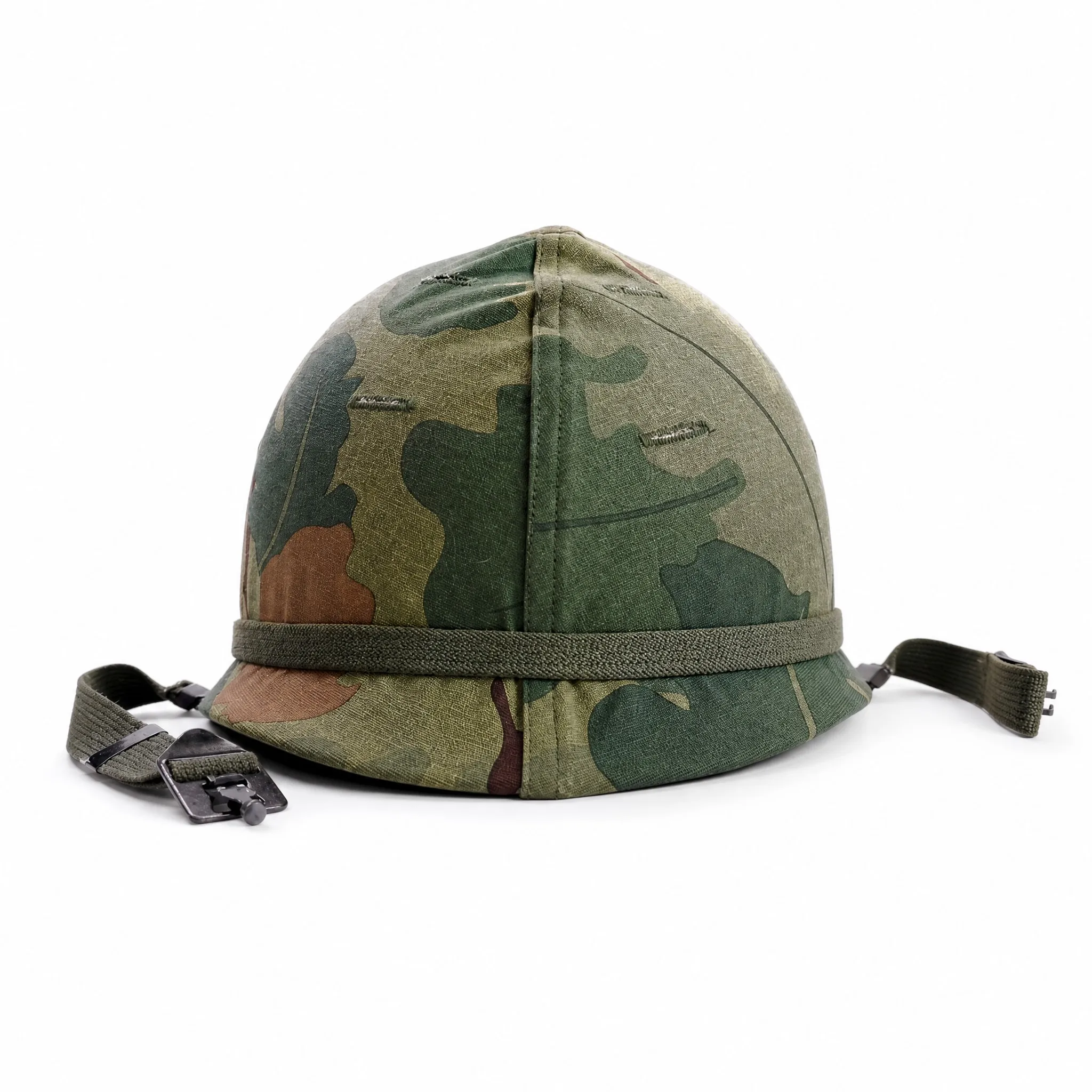Replica US America M1 Steel Helmet with Woodland M81 camo cover, Handcrafted Vietnam War Headgear for Tactical Airsoft view 2