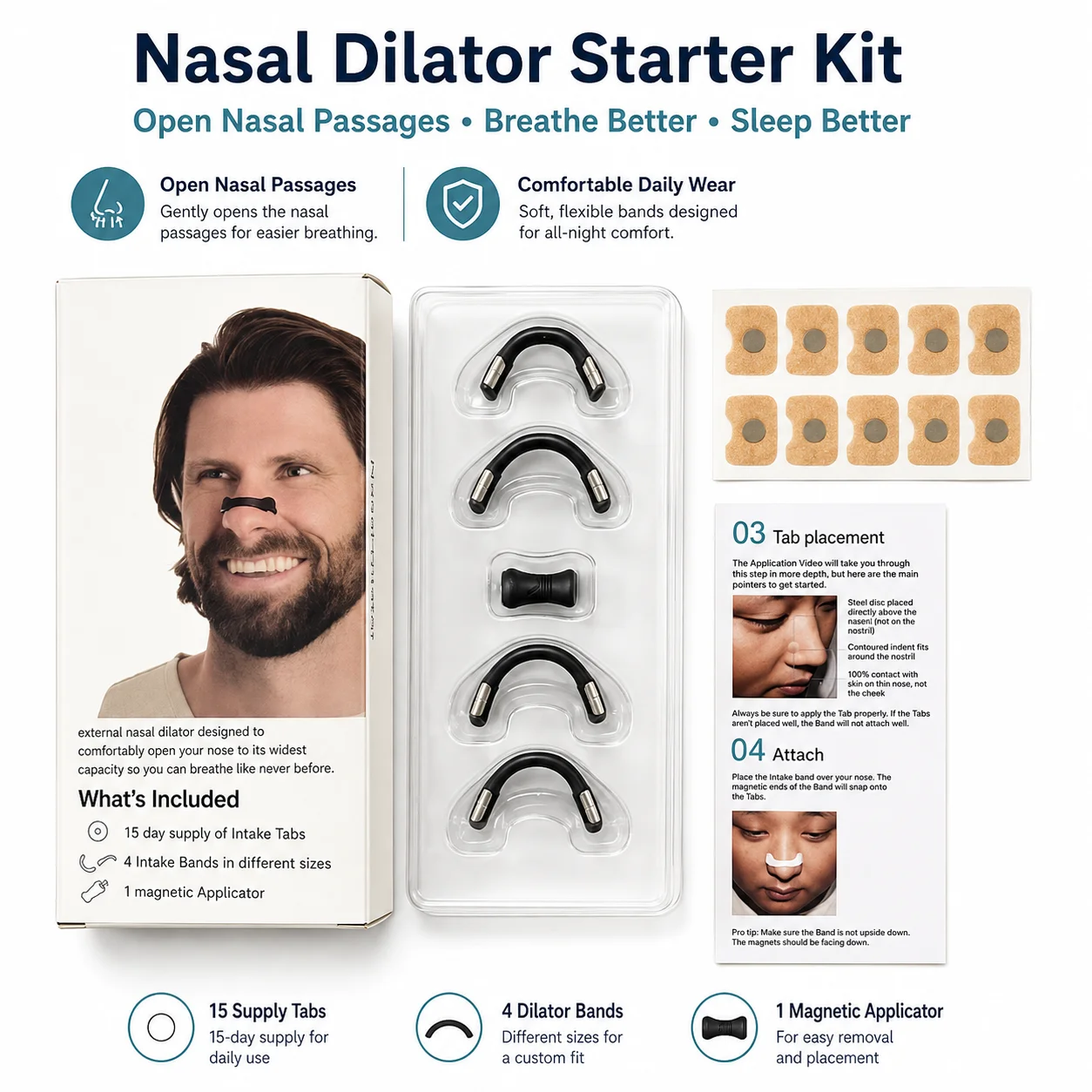 Kit de Démarrage Dilatateur Nasal Réutilisable – Aide Respiratoire Nasale avec Bandes Nasales pour le Sommeil, le Sport et le Confort Quotidien – Dilatateur Nasal Portable