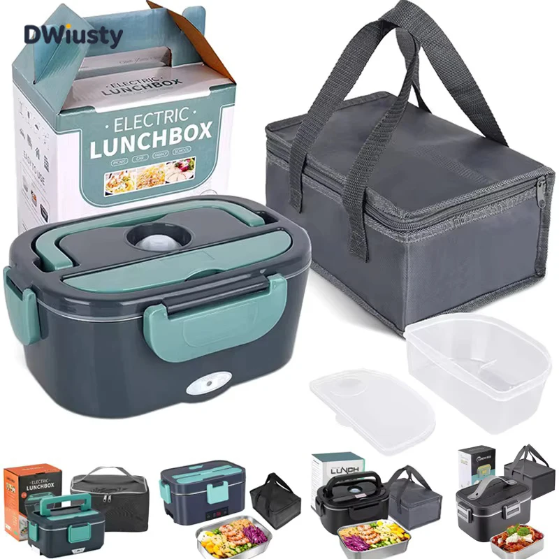 Elektryczny pojemnik na lunch DWiusty 2w1, szczelny, przenośny podgrzewacz do jedzenia 1.5/2/2.5 L, pojemnik na lunch do mikrofalówki ze stali nierdzewnej.