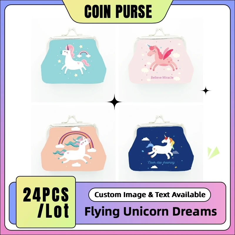 

24PCS/Lot Unicorn Coin Purse – PU Leather Mini Wallet, Small Bag with Cute Flying Design, Travel Gift, Party Favor, Daily Use