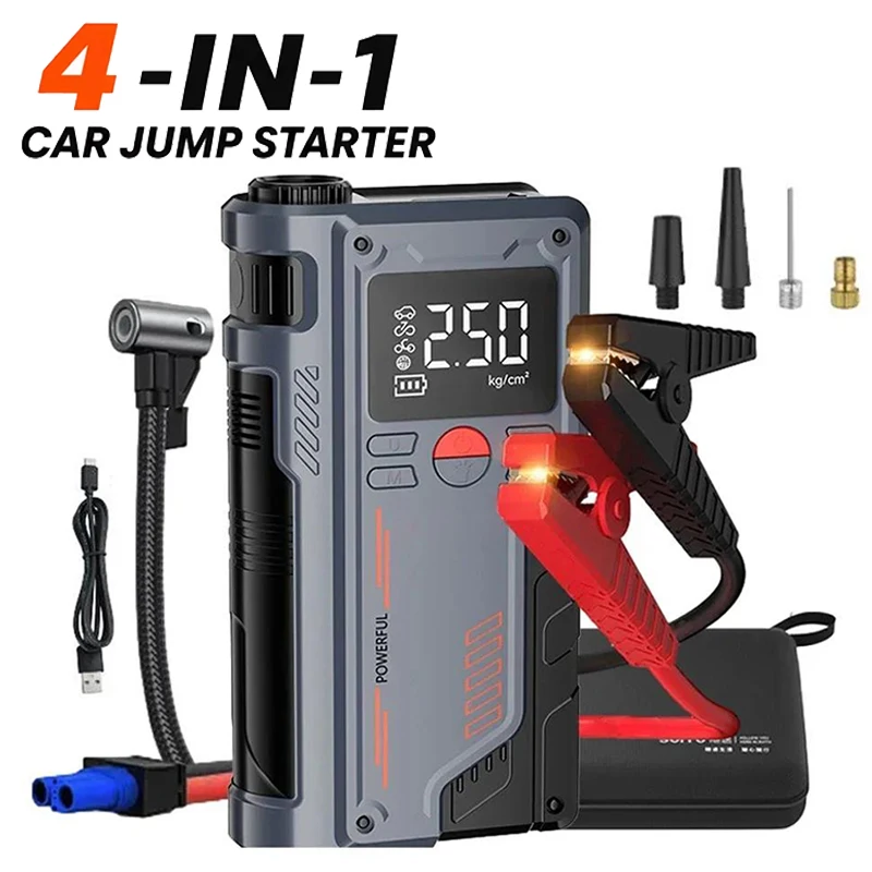 4-in-1 1000A Auto-Starthilfe Powerbank Tragbare 150PSI Luftpumpe Auto-Batterie-Notfall-Booster Startgerät Auto-Starter