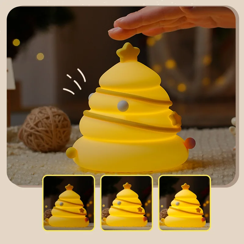 Portable LED Night Light Creative Christmas Tree Silicone Lamp USB Rechargeable Soft Light for Holiday