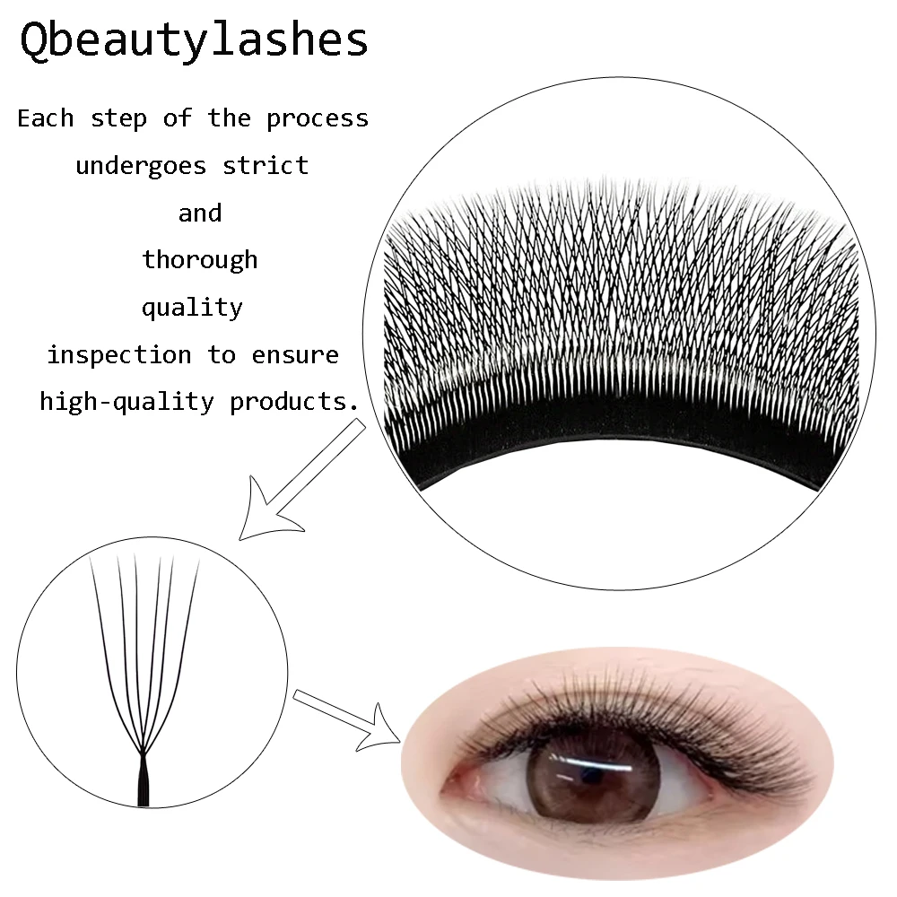 Qbeautylashes Cilios pestañas 6D en forma de U 0,07mm de espesor pestañas postizas naturales suaves cómodas YY prefabricadas Fans salón de belleza