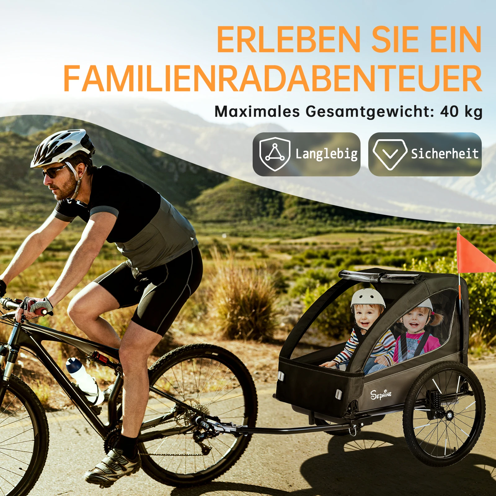 Sepnine BT920 Portapacchi per Bicicletta, Rimorchio per Bicicletta per Bambini e Passeggino 2-in-1, Pneumatico Ammortizzante, Spazio di Stoccaggio Traspirante, Sicuro e Pieghevole