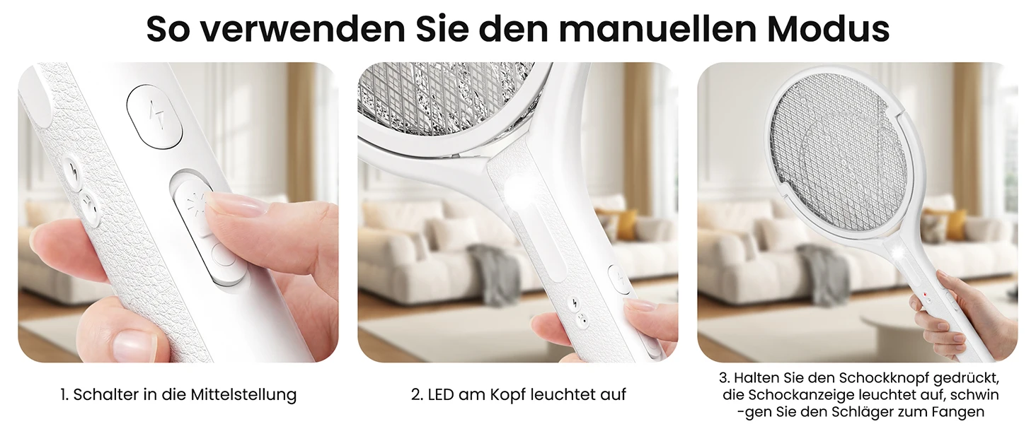 Fomyheard 4-in-1 Elektrische Mückenlampe: Faltbar und teleskopierbar (3000V), wiederaufladbarer Insektenvernichter mit UV-Lichtfalle, 1800mAh Akku, USB-C-Ladefunktion, für den Innen- und Außenbereich geeignet. – Detail 5