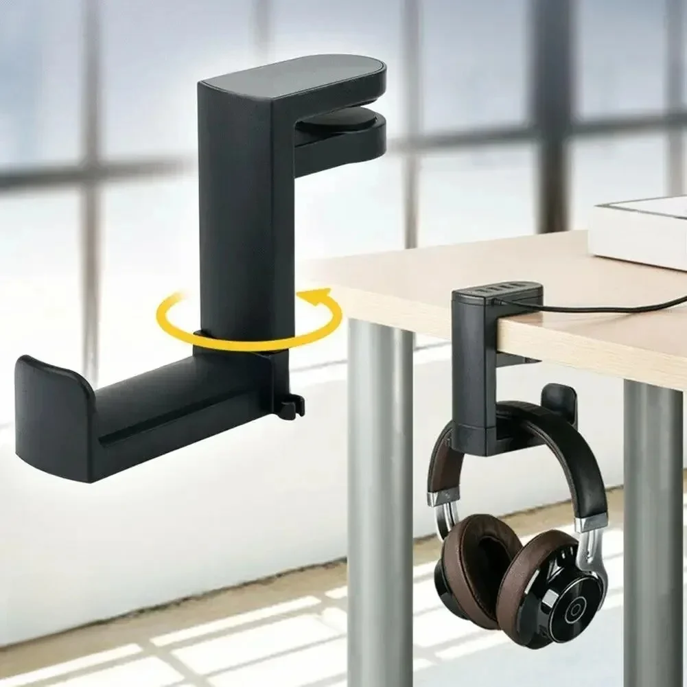 360 ° Support de casque rotatif, support de casque de bureau, casque de jeu sur PC, crochet de suspension de bureau pour contrôleur d'écouteurs