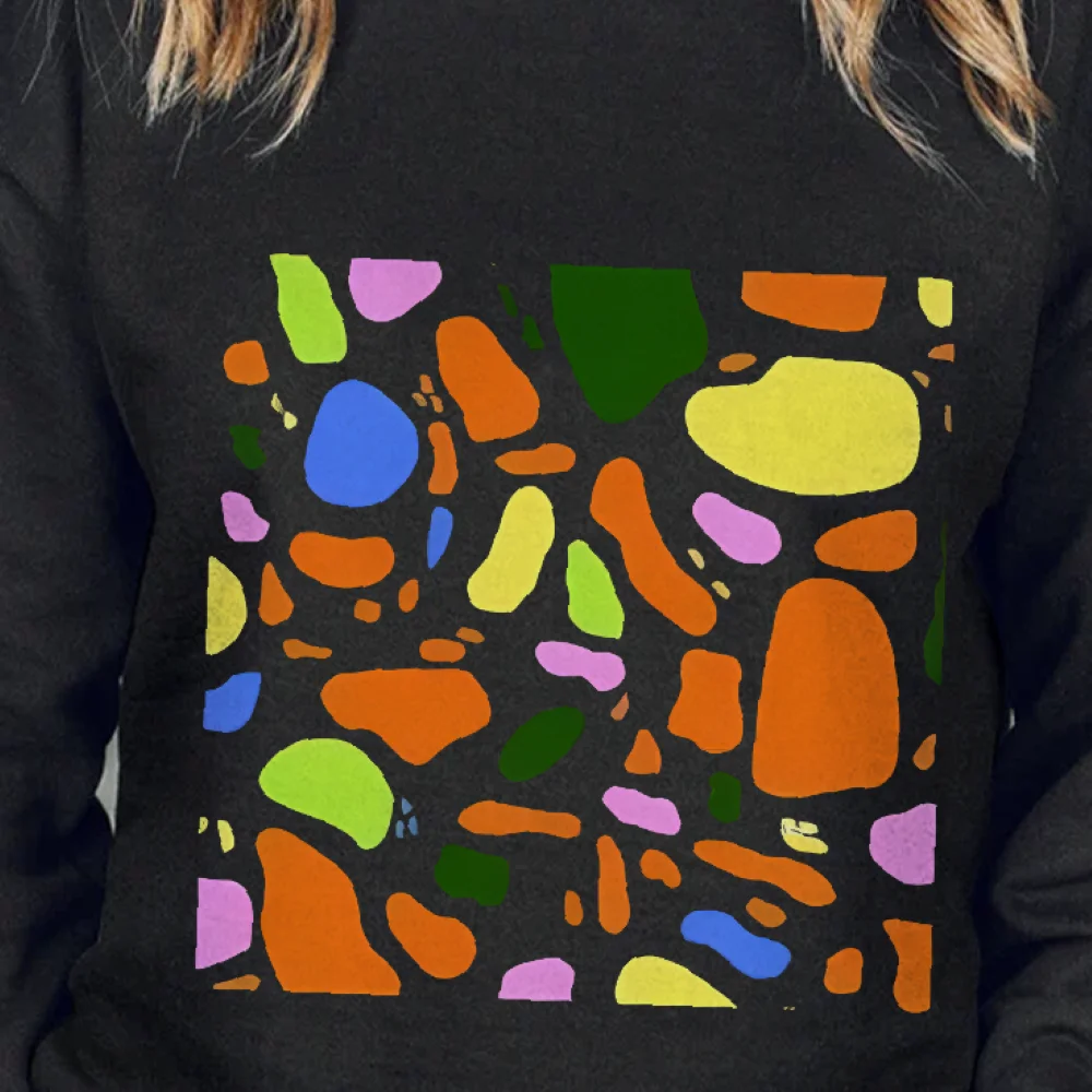 

Красочная толстовка с мозаикой, яркий лоскутный дизайн, повседневные свободные топы с длинными рукавами, уникальные креативные эстетичные модные тканевые топы