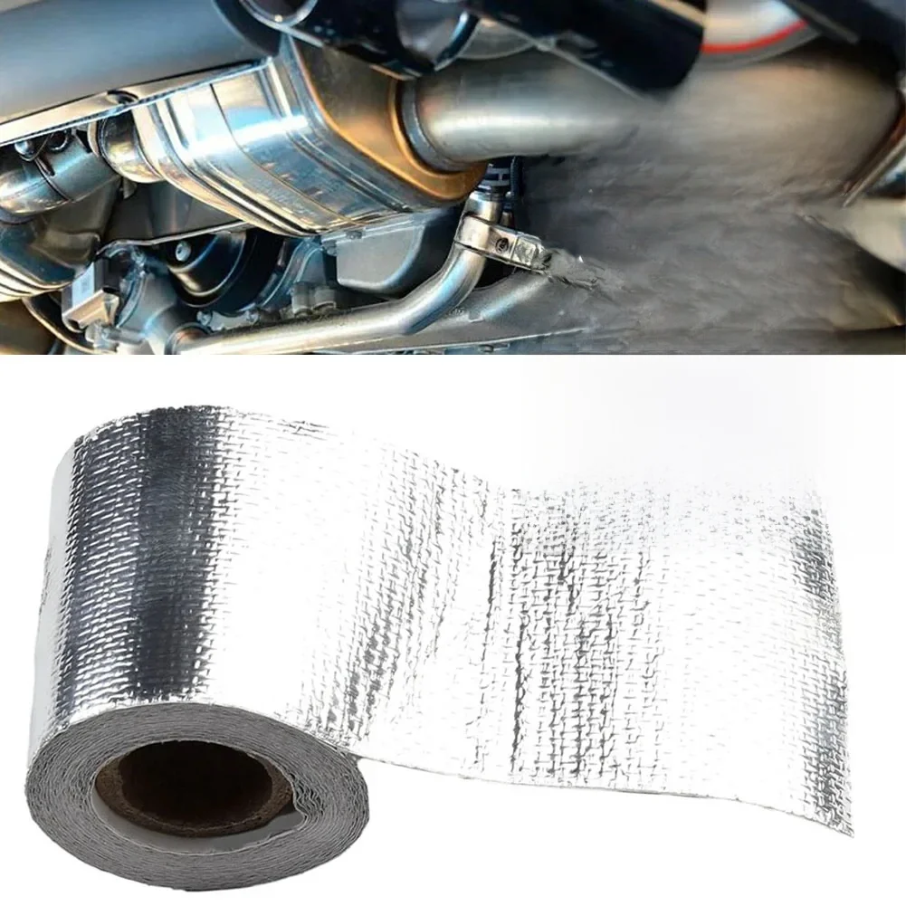 5m Aluminiumfolie Tape Hoge Temperatuur Warmte-isolatie Shield Wrap Tape Bandage Auto Uitlaat Header Pipe Wrap Hitteschild Tape - afbeelding 2