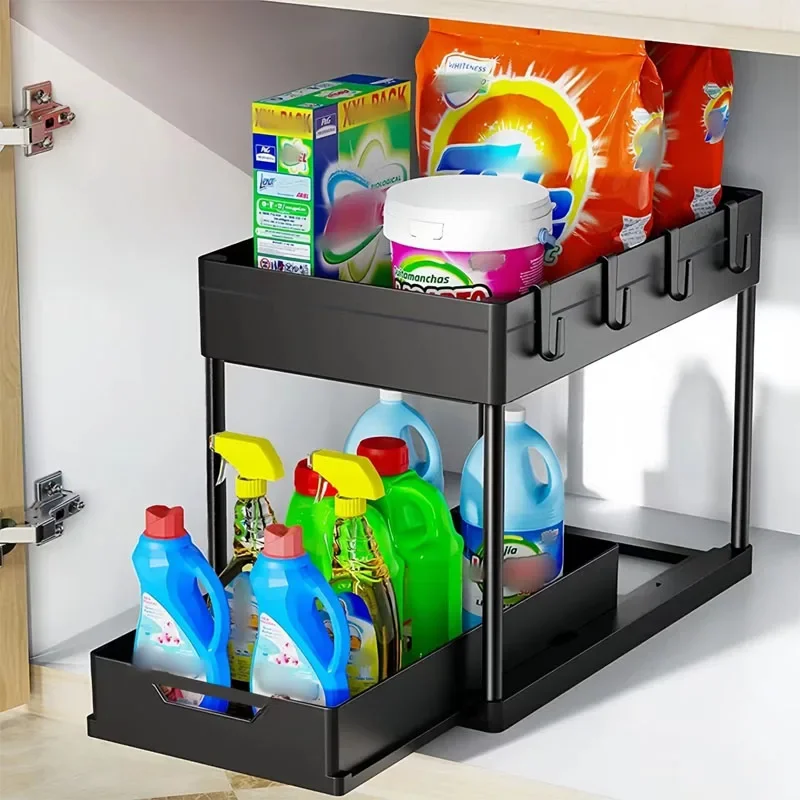 

Pullable Storage Rack Double-layer Sink Storage Rack Kitchen Seasoning Storage Rack Bathroom Multifunctional Storage Rack