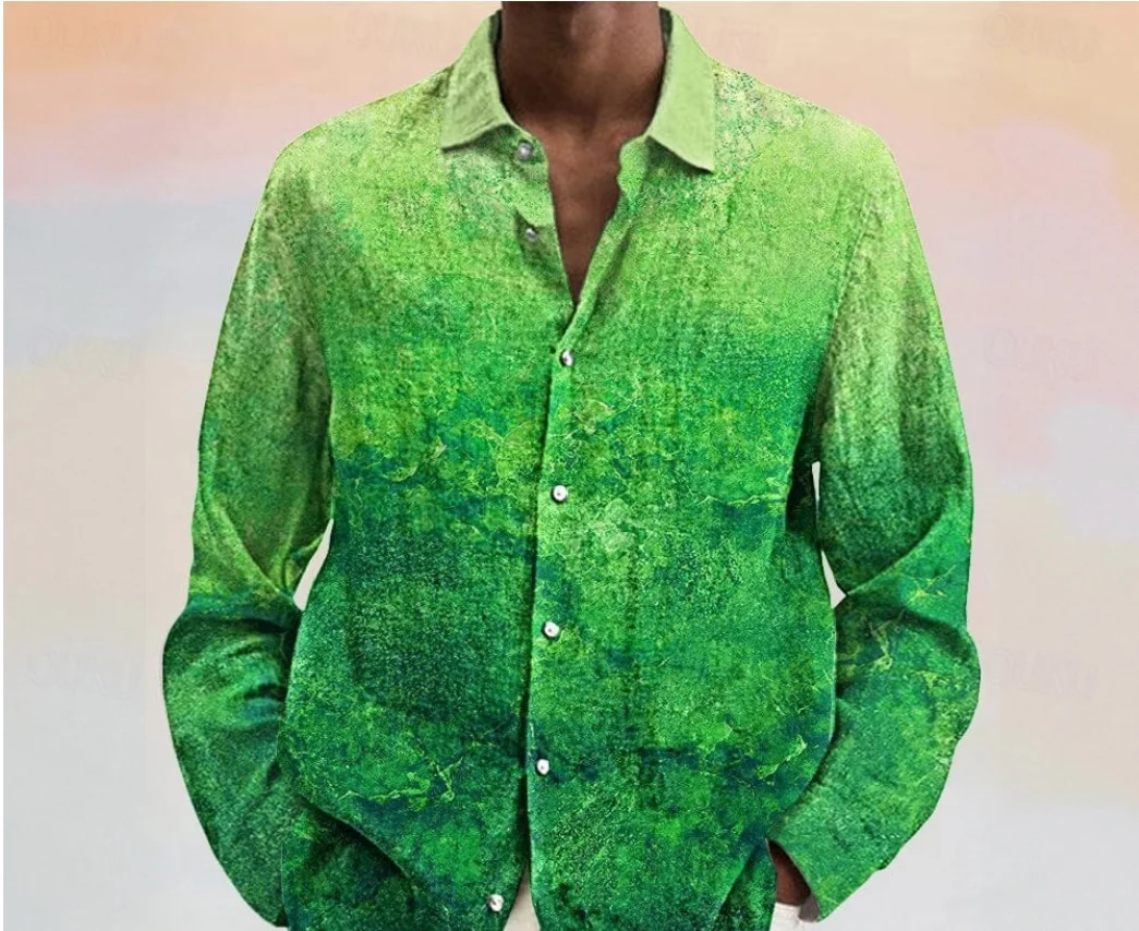 Spring and Autumn Men's Colorful Long sleeved Shirt Button Casual Carnival Daily Wear Carnival Autumn and Winter Polo Printed Bu