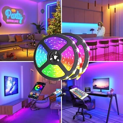 Zdalny Bluetooth światła listwy RGB LED kontrola aplikacji taśma diodowa synchronizacji muzyki 5V USB do dekoracji podświetlenie TV imprezy świąteczna do domu 1-10M