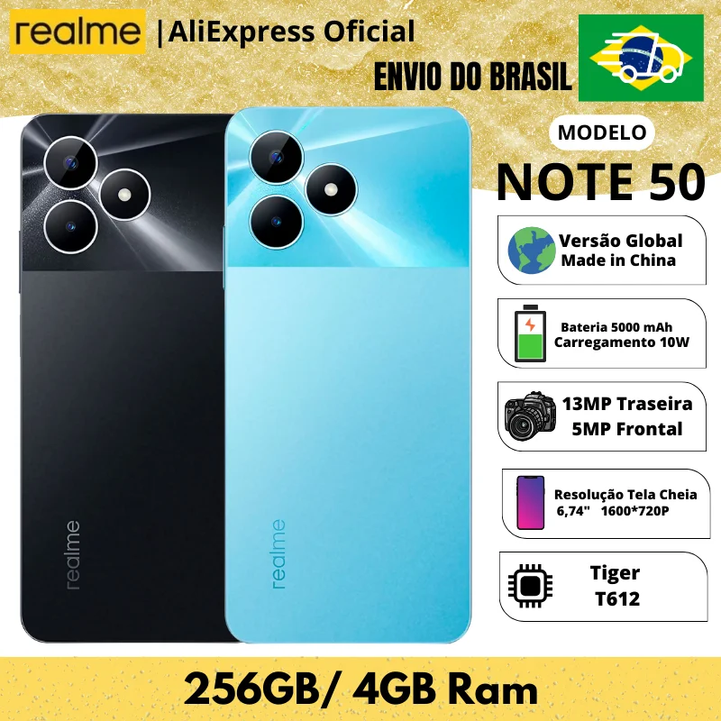 Celular Realme Note 50 256GB ROM / 4GB RAM | Envio do Brasil | Smartphone 4G , ROM Global , Processador Tiger T612