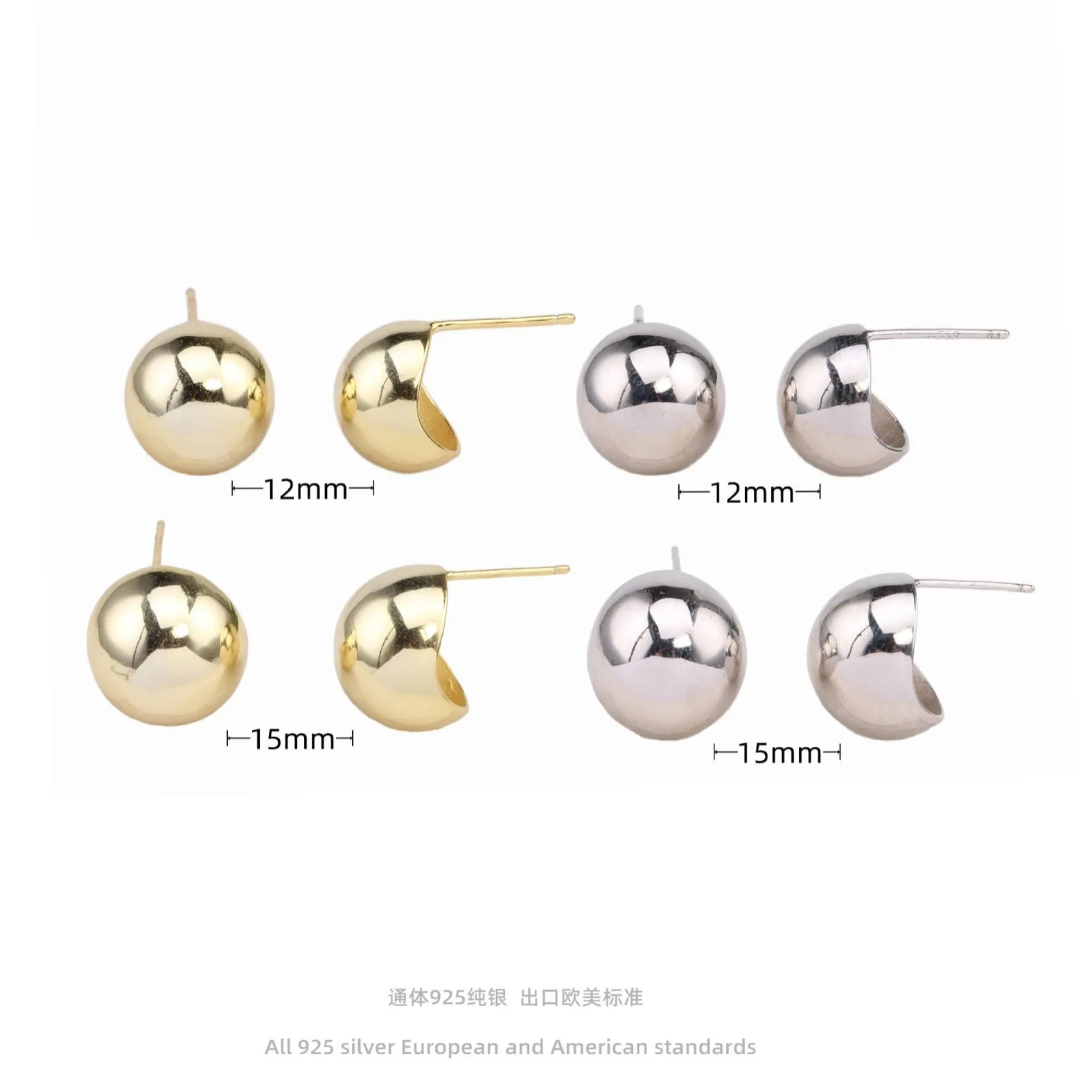 

S925 Sterling Silver Half-Circle Stud Earrings Minimalist Shiny Hoops for Women Elegant Dainty Jewelry Gift