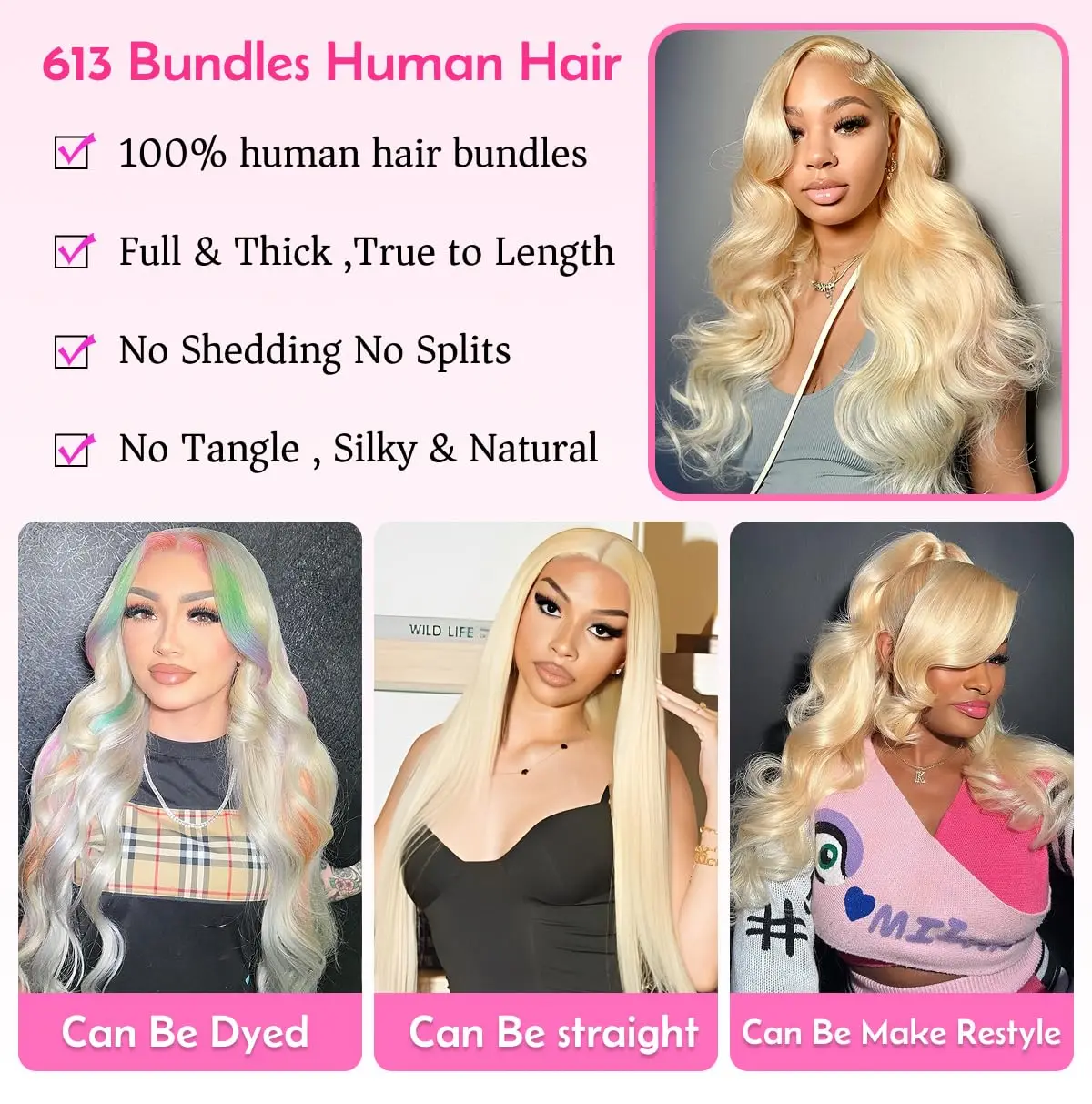 613 Bundles Blonde Bundles Human Hair 613 Body Wave 1 3 Bundles 100% Unprocessed 12A Grade Brazilian Virgin Human Hair Bundles