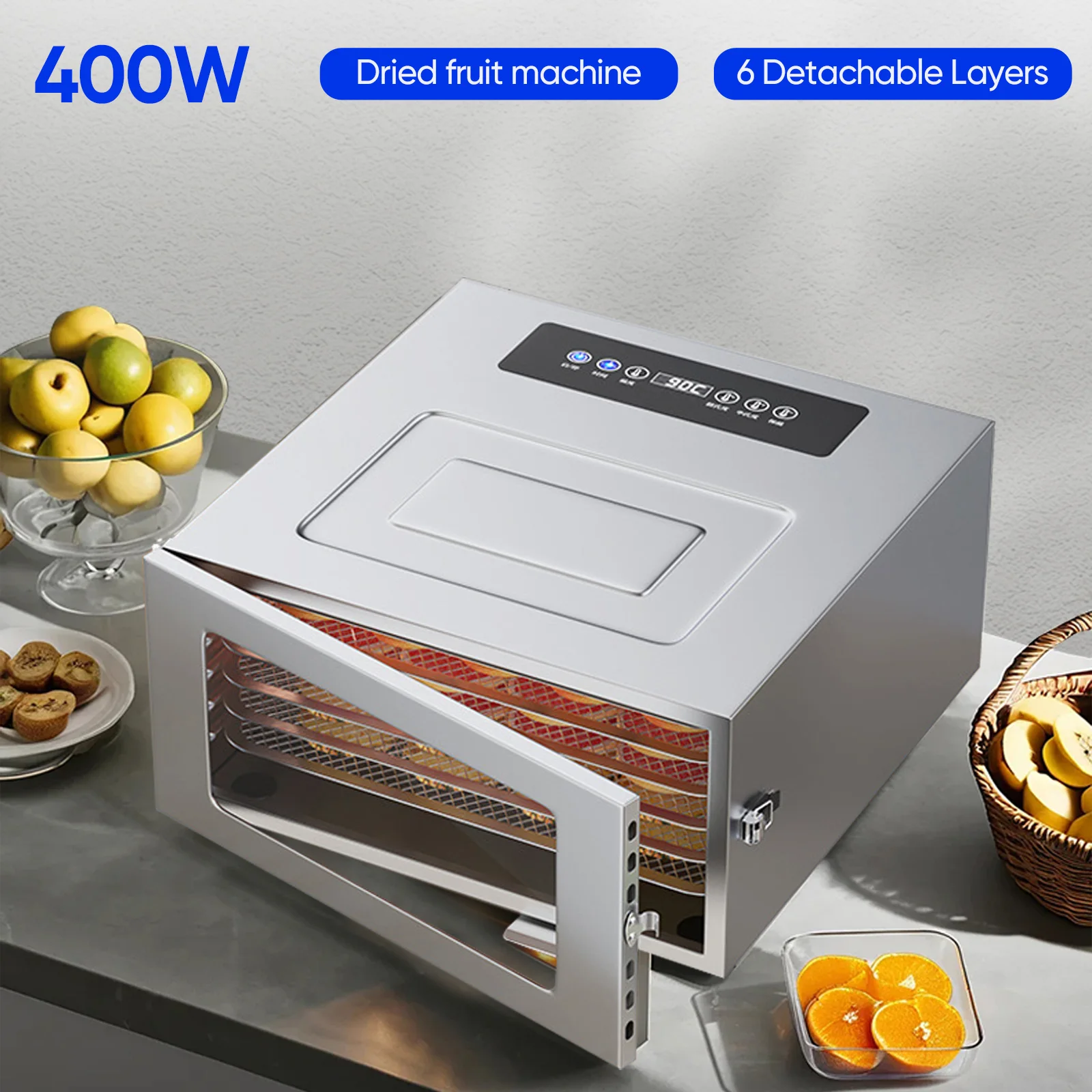 Déshydrateur alimentaire domestique de grande capacité, 400W, 6 couches, économie d'énergie et efficace, adapté au séchage de Fruits, légumes et viandes