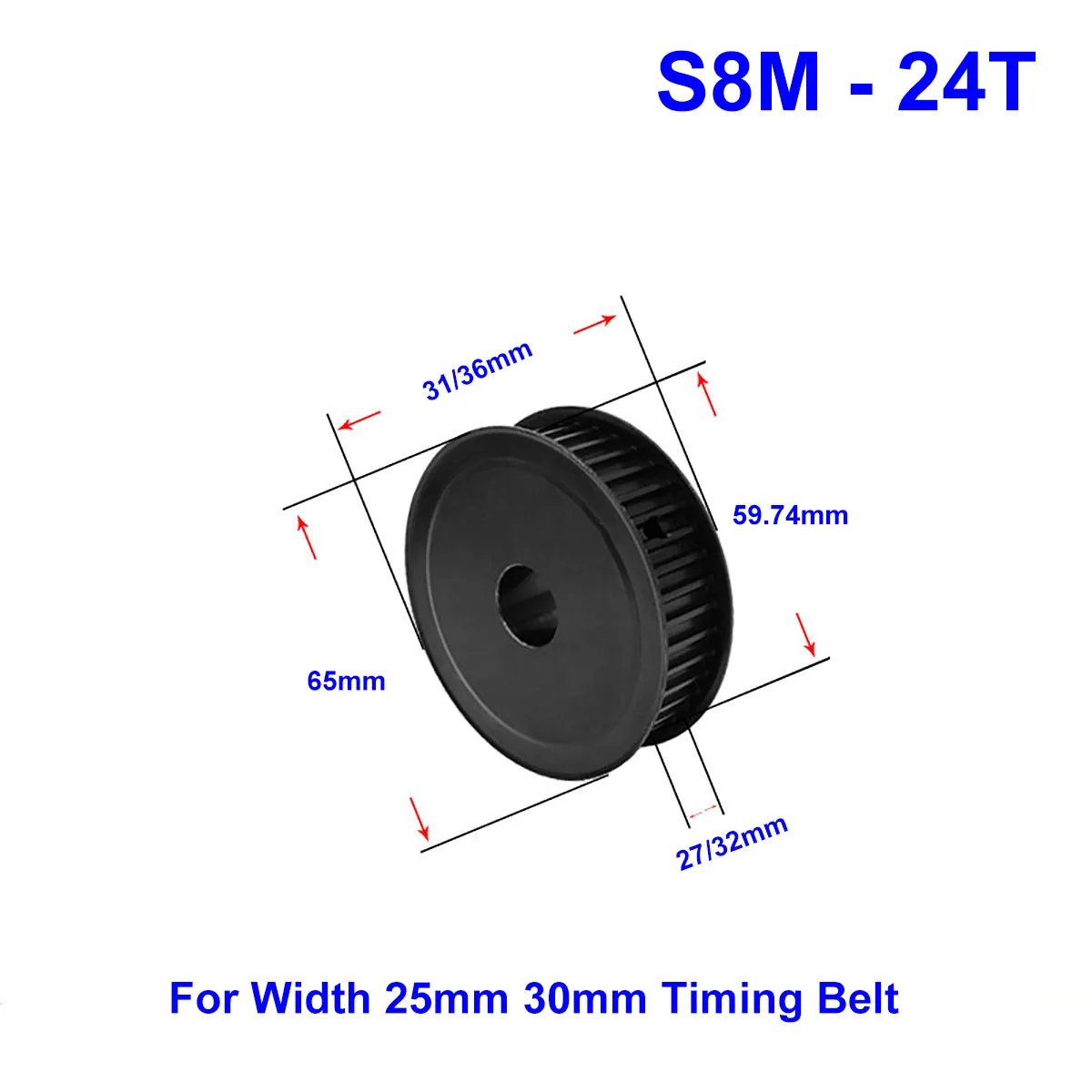 

45# Steel Timing Pulley S8M-24Teeth Bore 8mm~28mm Pitch 8mm Synchronous Pulley Wheel For Width 25 / 30mm S8M Rubber Timing Belt