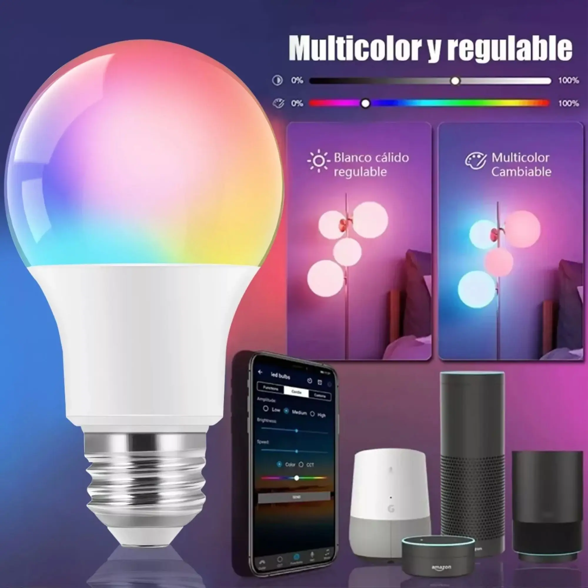 Inteligentne sterowanie reflektorem E27 z aplikacji w trybach światła białego i Rgb