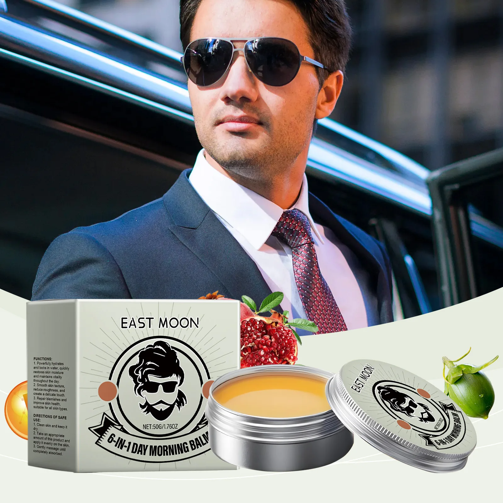 East Moon 50g Beewax Men Perfume Solid Balm Nourish Dry Skin Light Fragrance Long Lasting Oil Control Refreshing Body Scent Balm