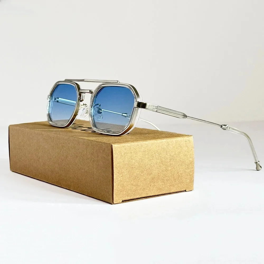 Kwadratowe punkowe okulary przeciwsłoneczne dla mężczyzn luksusowe Vintage okulary przeciwsłoneczne w stylu steampunk kobiety modne modne okulary Dropshipping Gafas De Sol Hombre — zdjęcie 2