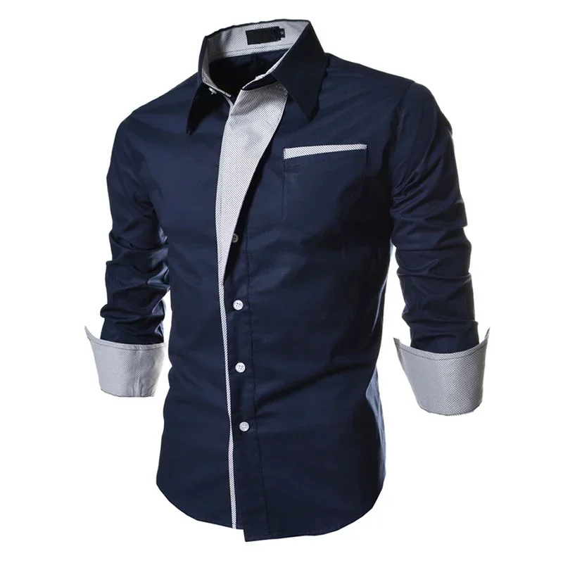 Męskie koszule w paski z długim rękawem biznesowa koszula męska Slim Fit czarny biały 2025 ubrania społeczne Camisa Masculina Vetement Homme — zdjęcie 2