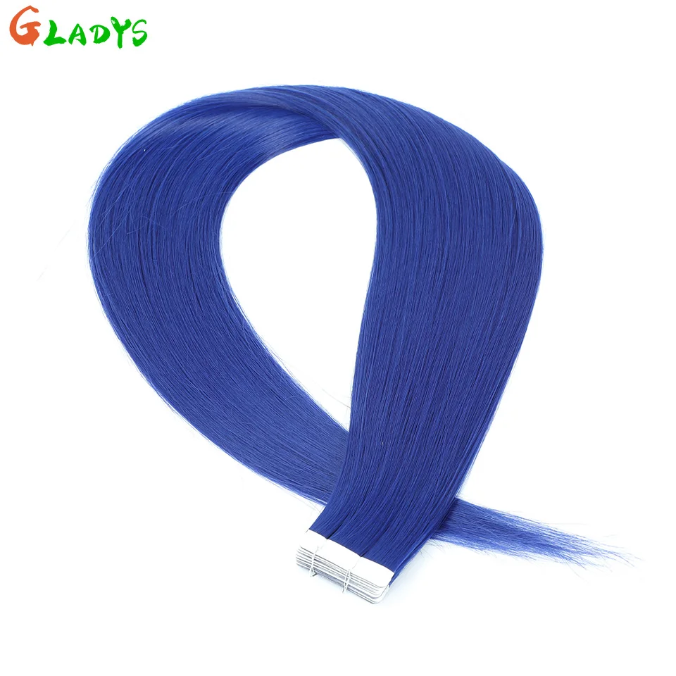 شريط أزرق مستقيم في وصلات الشعر، شريط لاصق مزدوج الجوانب من الألياف بدرجة حرارة عالية، وصلات شعر صناعية للنساء