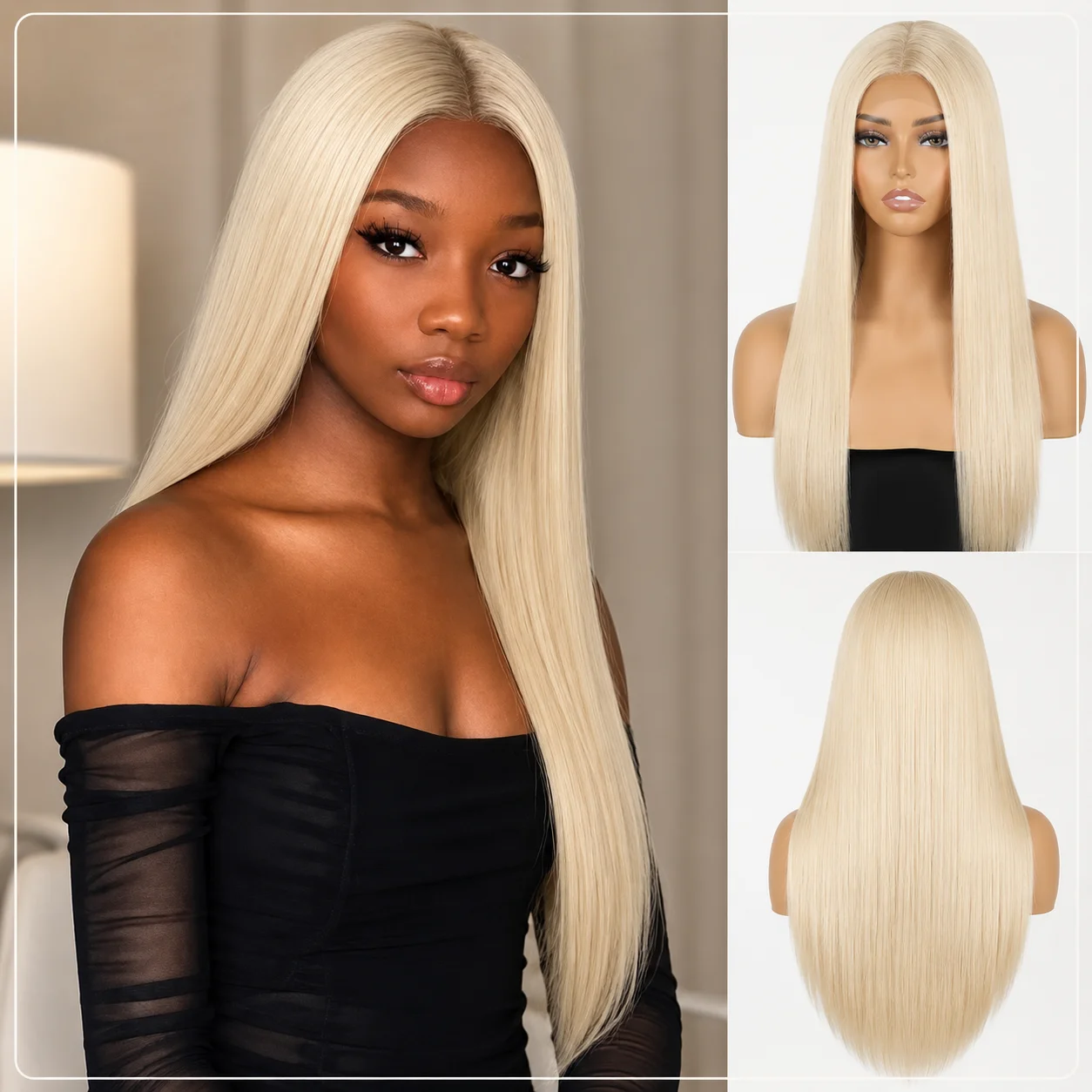 28-Inch Wig Blonde Synthetic Wig LongStraight Wig for Women Blonde HeatResistant Glueless Wigs Hair for Daily Party Cosplay Wig