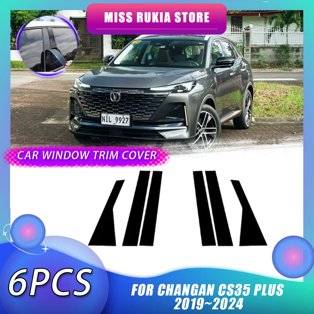 Car Window Trim Cover for Changan CS55 Plus MK1 MK2 2019~2024 Carbon Fiber Silver Black Pillar Posts Door Sticker Accessories