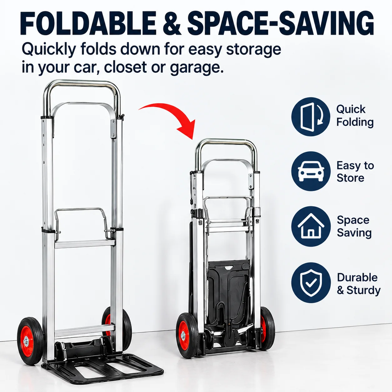 Foldable Aluminum Trolley with Wheels – Portable Lightweight Cart for Luggage, Warehouse & Home Use