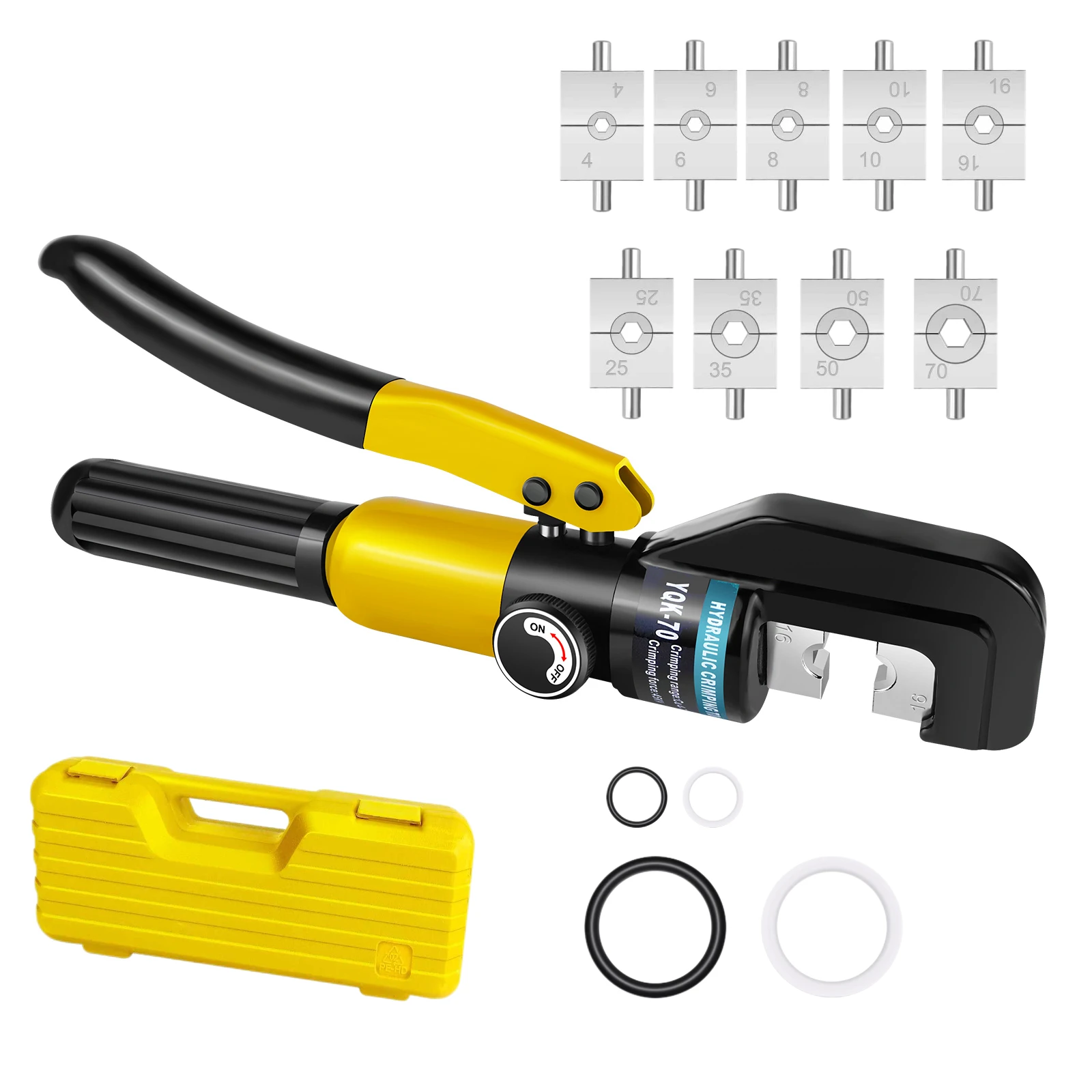 Elektricien hydraulische krimptang, handkabelkrimptang 4-70mm² met 9 matrices + afdichtingsringen, incl. Transportkoffer voor het persen van kabelschoenen