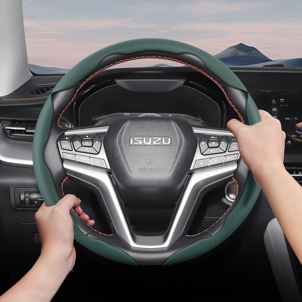 Geeignet für Isuzu-Lenkradbezug aus atmungsaktivem Leder mit segmentiertem Schnellverschluss-Design, rutschfest und langlebig, für Modelle wie D-Max, Mu-X, N-Serie, Elf, Forward, F-Serie, Traga,