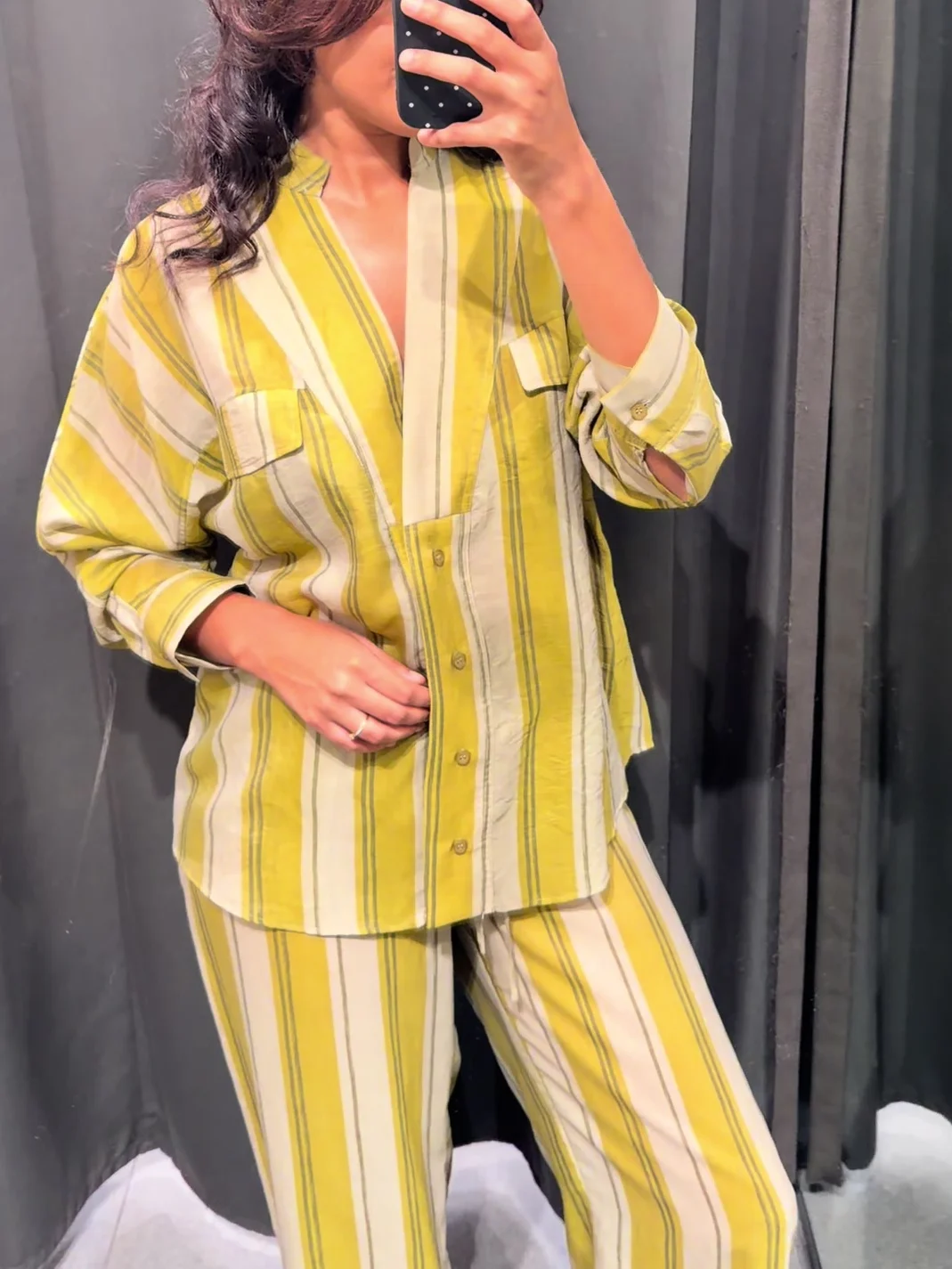 Women Summer Striped 2 Piece Set Long Sleeve Loose Shirt Wide Leg Pants Suit Casual Boho Beach Vacation Lounge Sets Pantalones