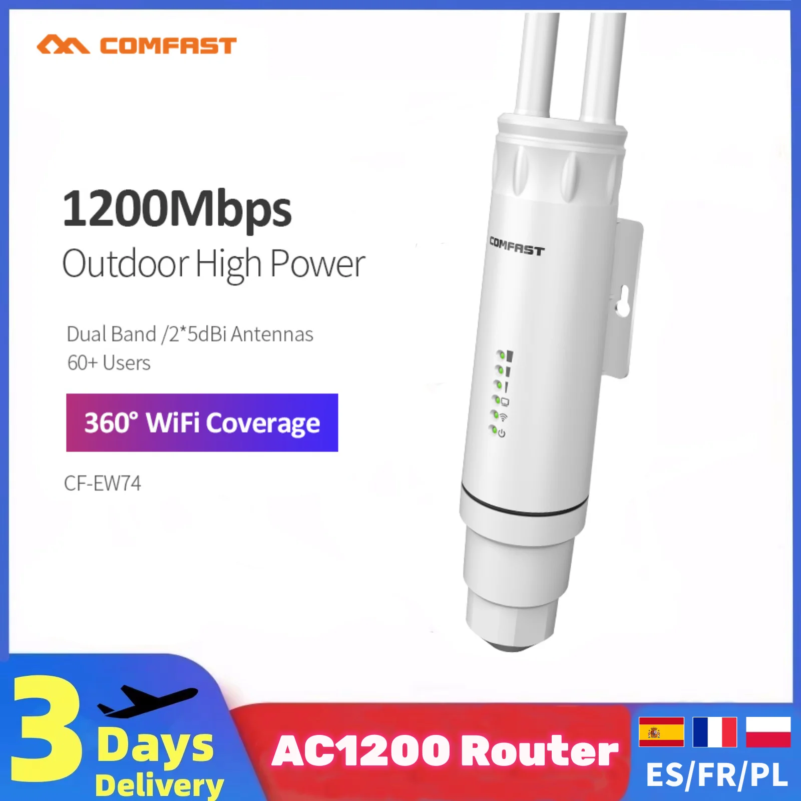 High Power AC1200 Outdoor Access Point 2G&5G Omnidirection Router Repeater 2*5dBi Antenna Long Range WiFi Base Station Amplifier