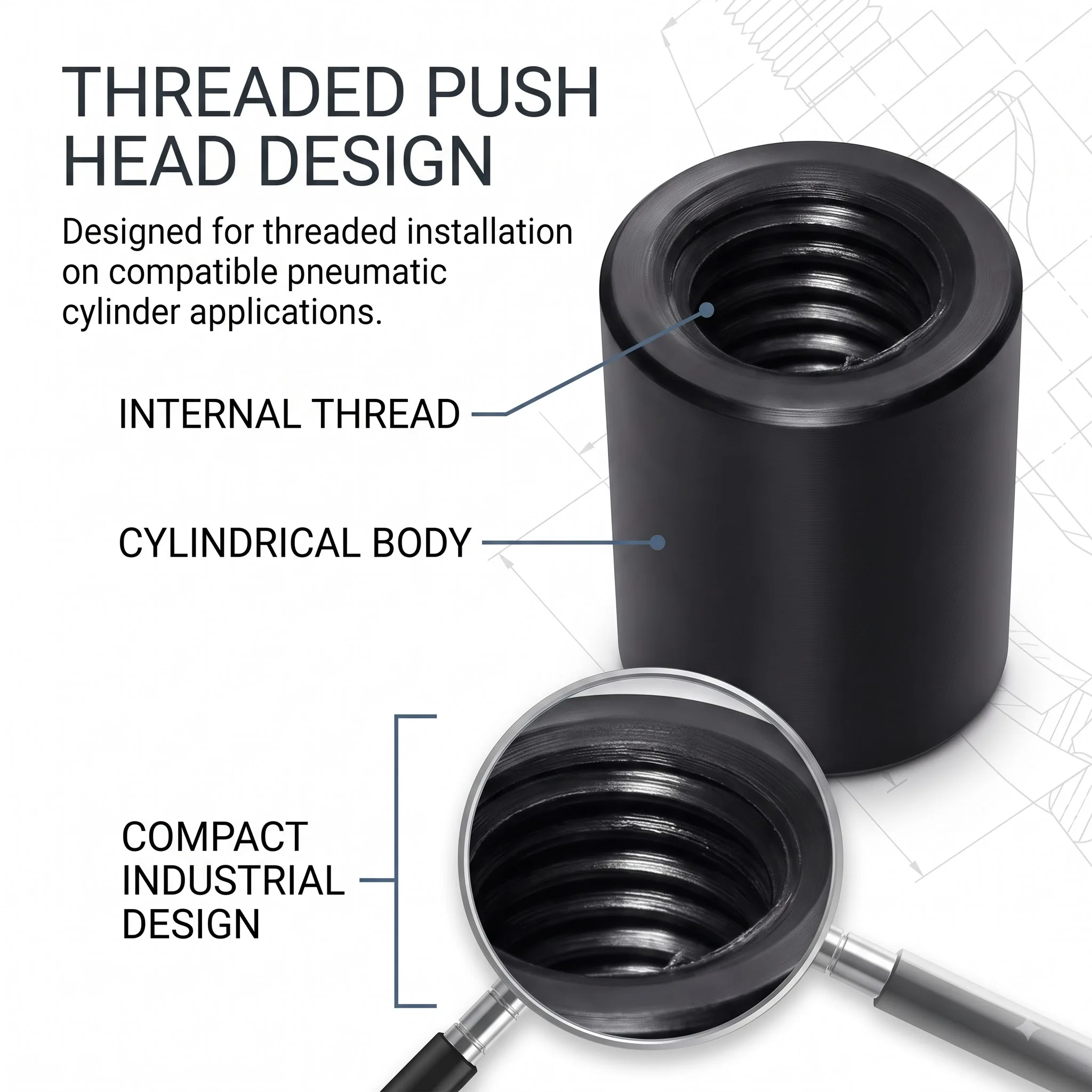 YGTITAN POM Pneumatic Cylinder Push Head, Threaded Push Tip, Acetal Engineering Plastic, Industrial Automation Equipment