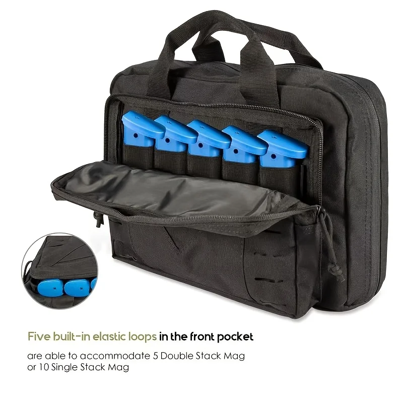 حقيبة مسدس تكتيكية ناعمة بسحاب مع 5 حلقات مرنة تحمل 5 كومة مزدوجة/1 أكياس تخزين مفردة مخفية #2